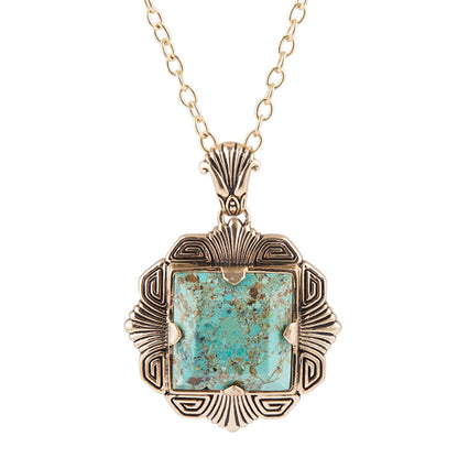 Blue Turquoise Square Golden Pendant Necklace Barse Jewelry