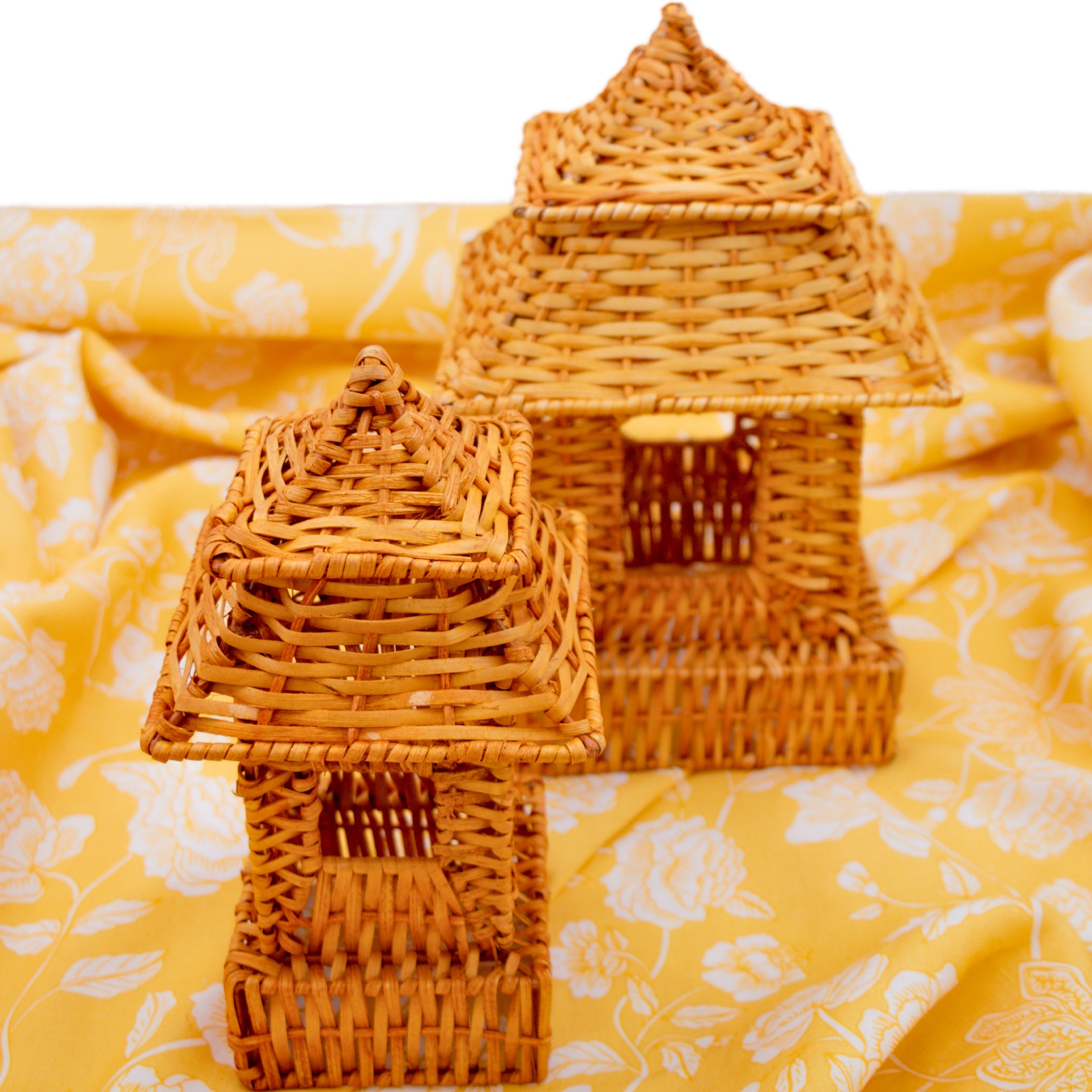 Natural Rattan Pagoda Set - 1 Large & 1 Small Ro'Table