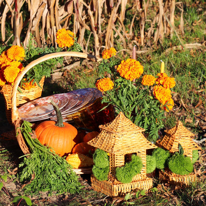 Natural Rattan Pagoda Set - 1 Large & 1 Small Ro'Table