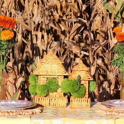 Natural Rattan Pagoda Set - 1 Large & 1 Small Ro'Table