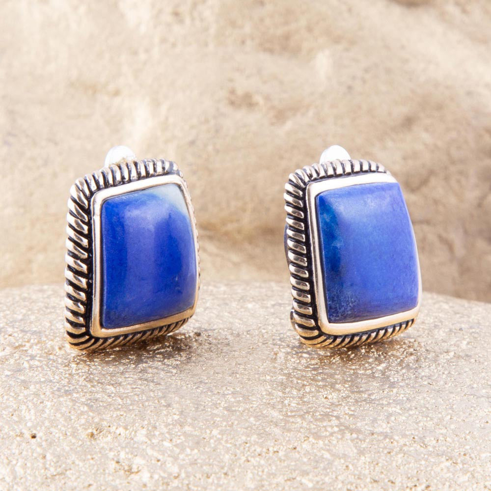 Roped Blue Lapis Golden Clip Earrings Barse Jewelry