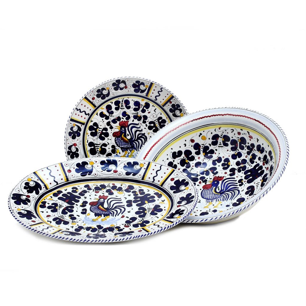 ORVIETO BLUE ROOSTER: Serving Set Charger + Salad Pasta Bowl + Oval Platter