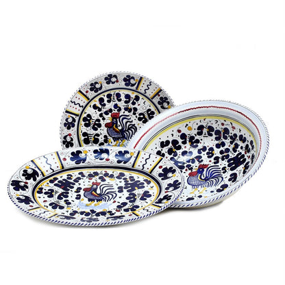 ORVIETO BLUE ROOSTER: Serving Set Charger + Salad Pasta Bowl + Oval Platter