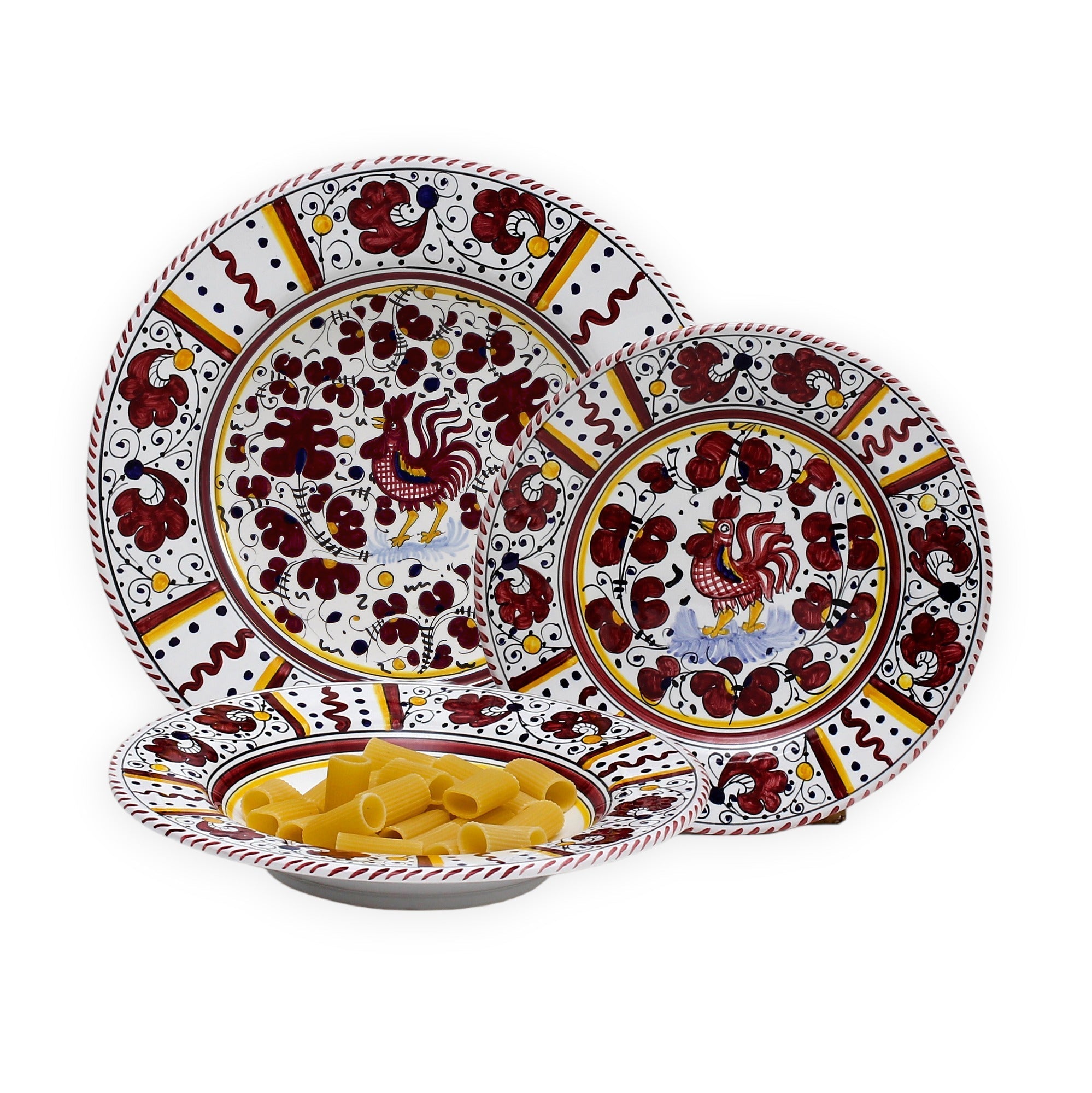 ORVIETO RED ROOSTER: 3 Pieces Dinnerware Place Setting