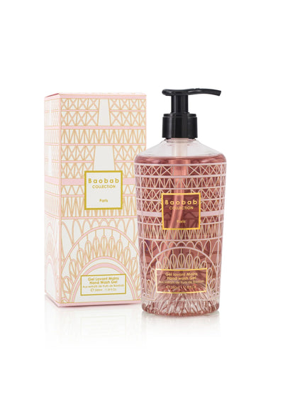 Baobab Collection Paris hand wash gel 350ml in decorative pump bottle with floral fragrance.