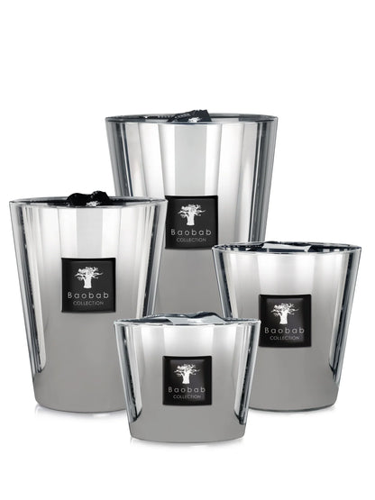 Baobab Collection Platinum scented candles in various sizes, showcasing elegance and sophistication.
