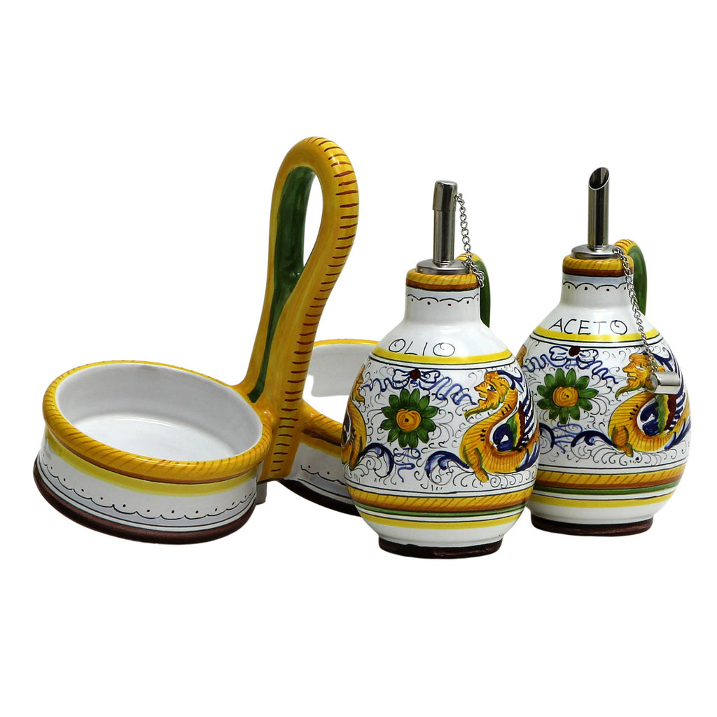 RAFFAELLESCO: Oil and Vinegar cruets set with caddy