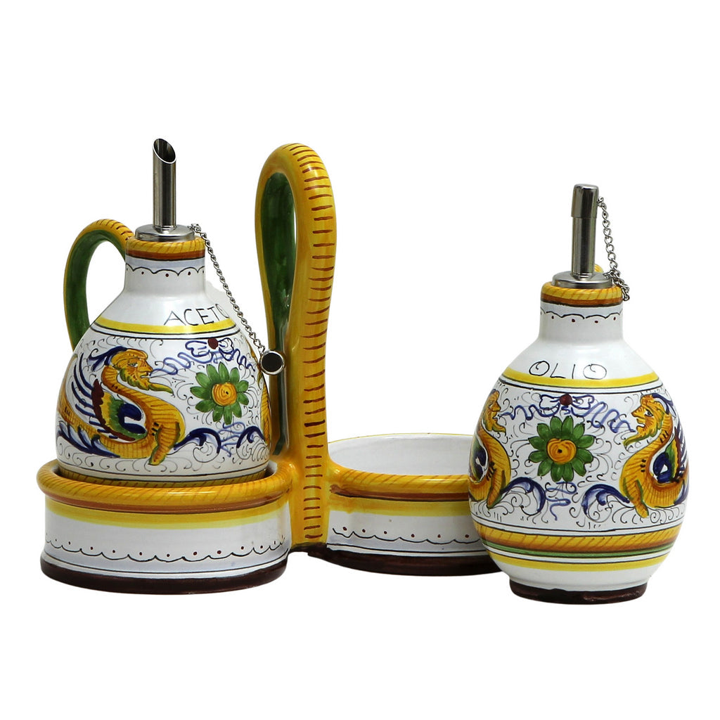 RAFFAELLESCO: Oil and Vinegar cruets set with caddy