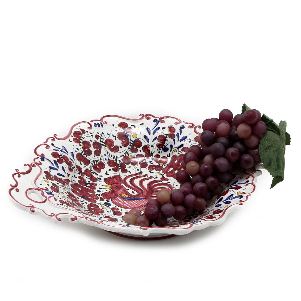 ORVIETO RED ROOSTER: Oval Tray with Handles [R]