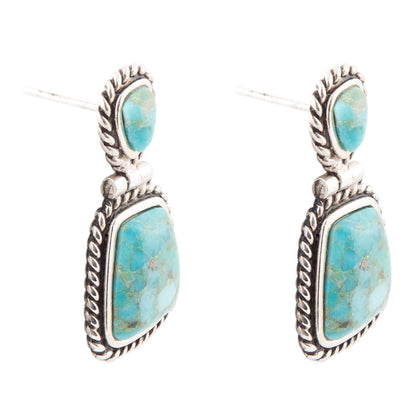 Arizona Blue Turquoise and Sterling Silver Roped Earrings Barse Jewelry