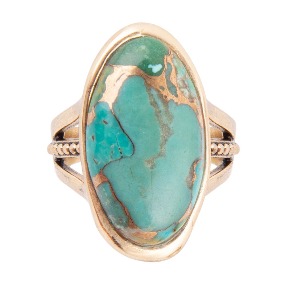 Blue Turquoise and Bronze Matrix Golden Oval Ring Barse Jewelry