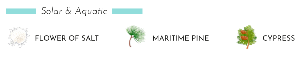 Flower of salt, maritime pine, and cypress fragrance notes for a refreshing scent experience.