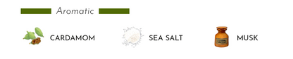 Aromatic ingredients: cardamom, sea salt, and musk for a sophisticated fragrance blend.
