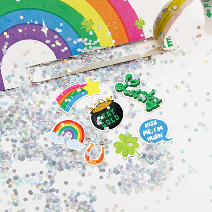 Endless Bagpipes St. Patricks Day Card with Glitter and Sticker Surprise Joker Greeting