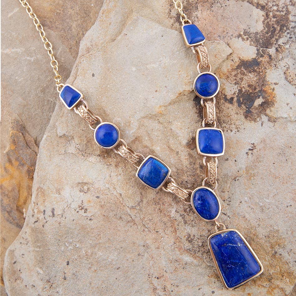 Royal Blue Lapis Golden Pendant Necklace Barse Jewelry