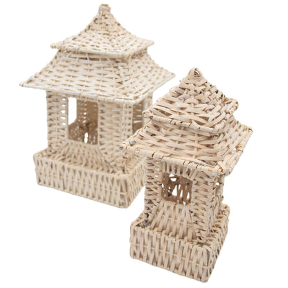White Rattan Pagoda Set - 1 Large & 1 Small Ro'Table