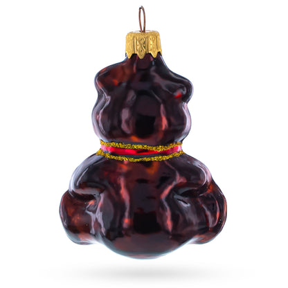 Teddy Bear with Red Bow Glass Christmas Ornament