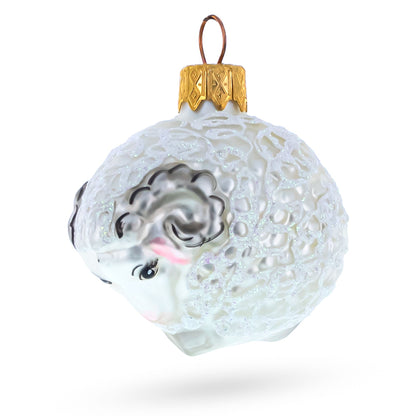 Woolly Ram with Curly Fleece Mini Glass Christmas Ornament