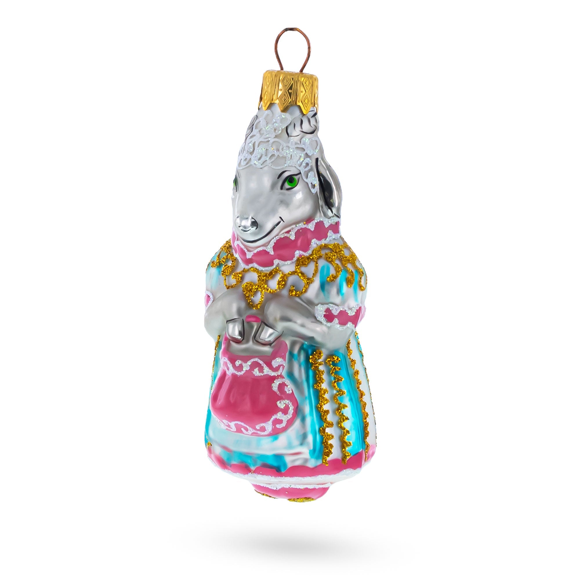 Goat in Traditional Folk Dress Koza Dereza Fairy Tale Glass Christmas Ornament