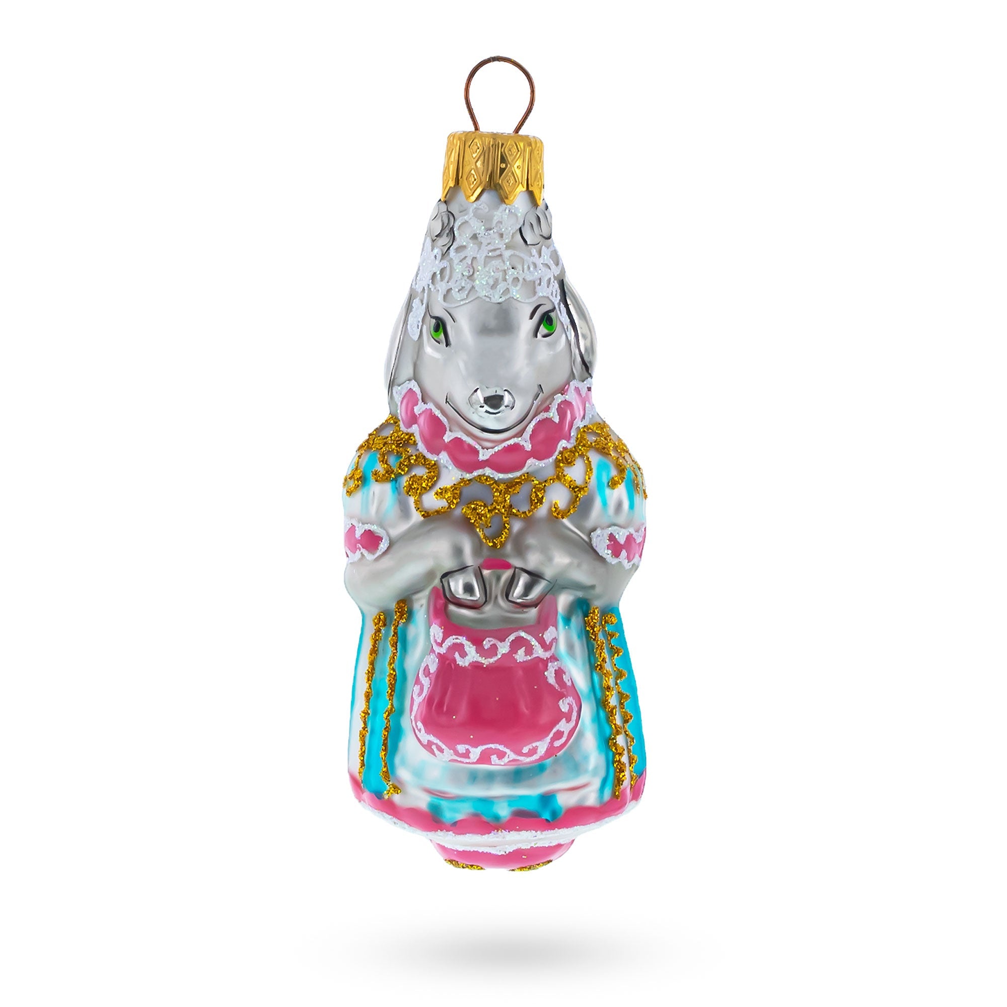 Goat in Traditional Folk Dress Koza Dereza Fairy Tale Glass Christmas Ornament