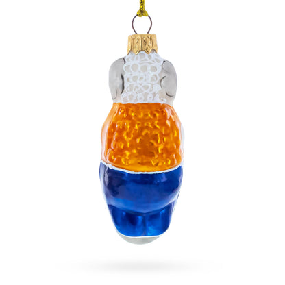Goat in Folk Vest with Blue Trousers and Hat Glass Christmas Ornament