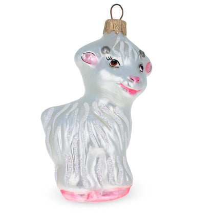 White Lamb and Sparkling Wool Glass Christmas Ornament