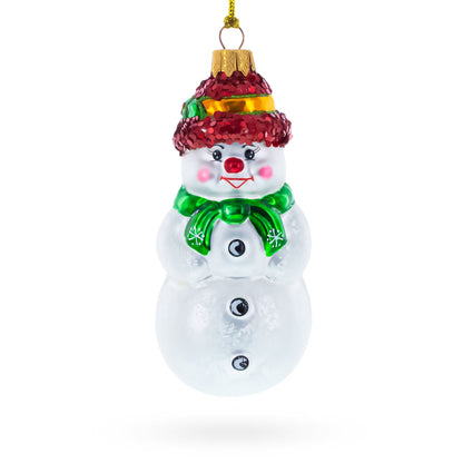 Snowman With Black Buttons and Red Nose Glass Christmas Ornament BestPysanky