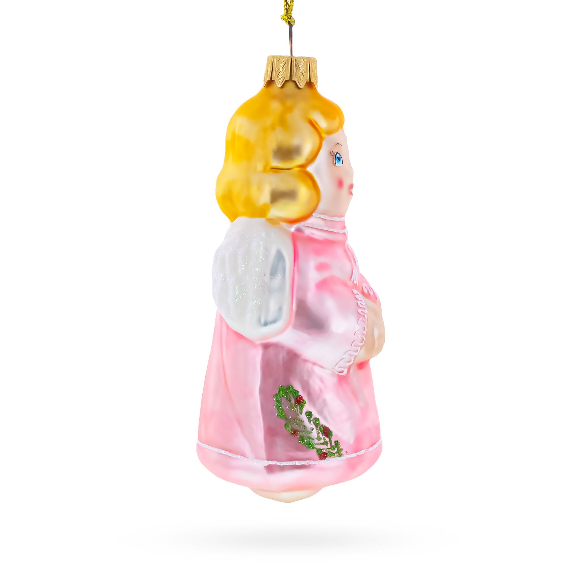Vintage Style Angel in Pink Glass Christmas Ornament