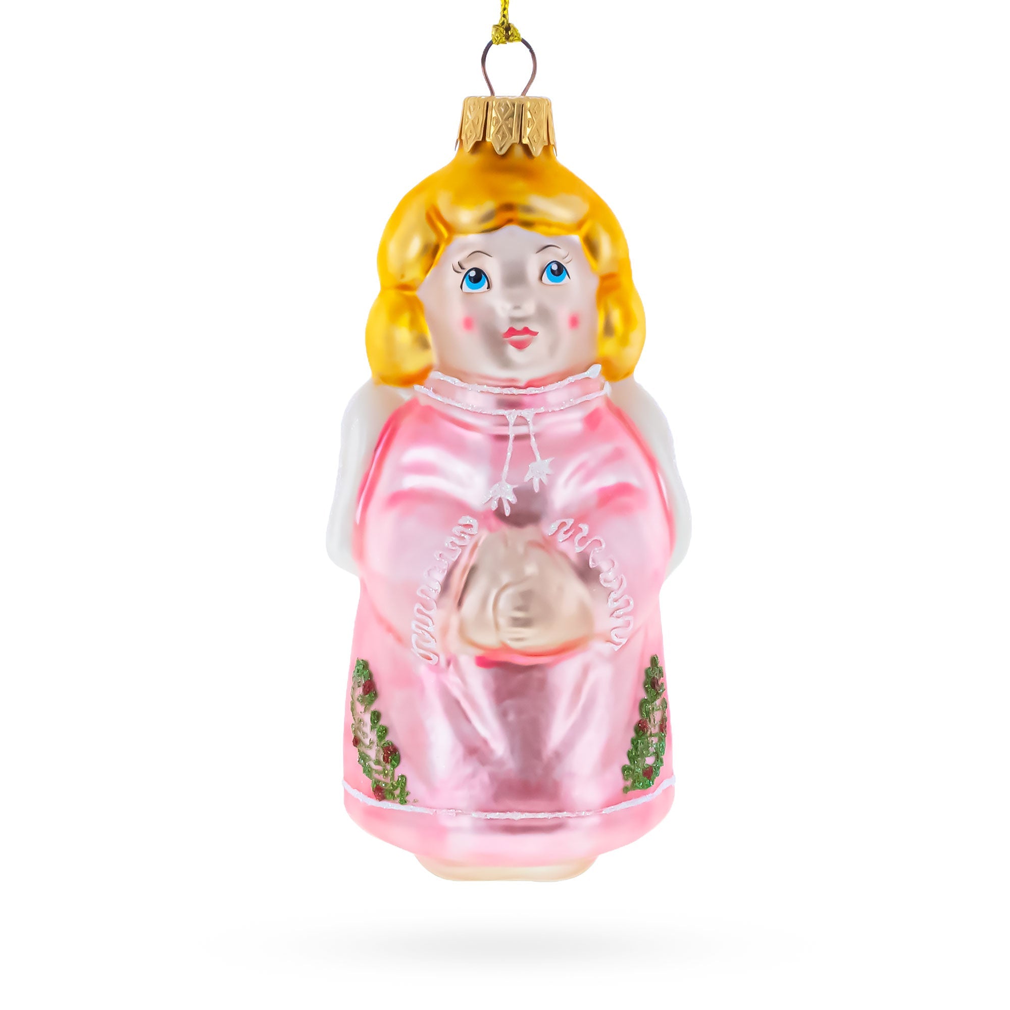 Vintage Style Angel in Pink Glass Christmas Ornament