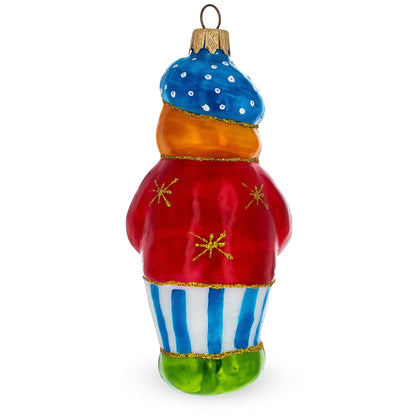 Circus Clown Holding Flowers Glass Christmas Ornament