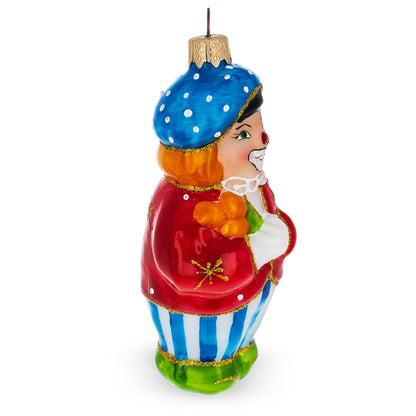 Circus Clown Holding Flowers Glass Christmas Ornament