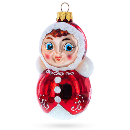 Roly-Poly Doll with Blue Eyes Glass Christmas Ornament