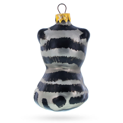 Striped Cat with Green Eyes Glass Christmas Ornament