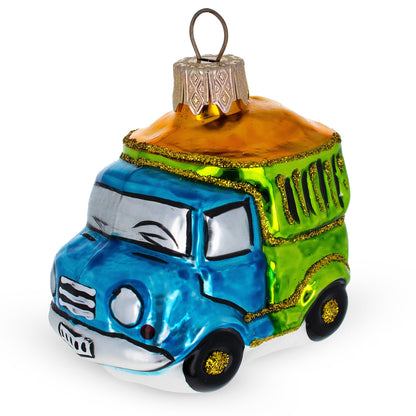 Blue and Green Dump Truck Mini Glass Christmas Ornament