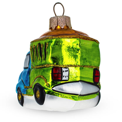 Blue and Green Dump Truck Mini Glass Christmas Ornament