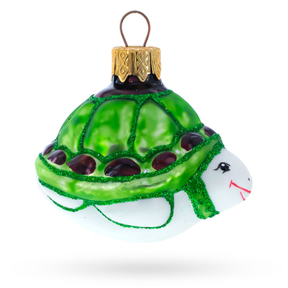 Turtle with Glittered Shell Mini Glass Christmas Ornament