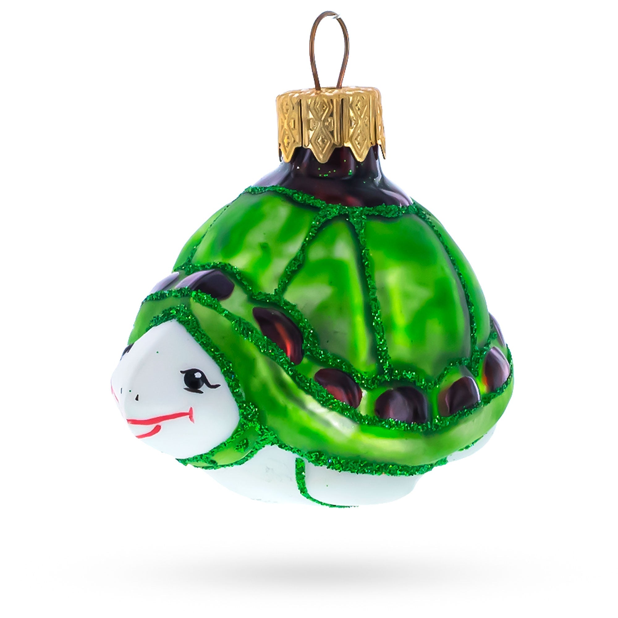 Turtle with Glittered Shell Mini Glass Christmas Ornament