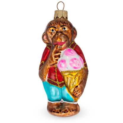 Monkey with Ice Cream Glass Christmas Ornament