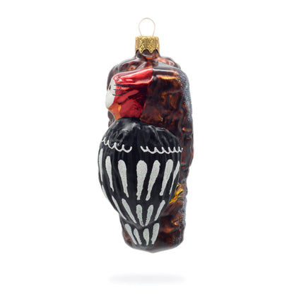 Red Headed Woodpecker Perched On Bark Glass Christmas Ornament