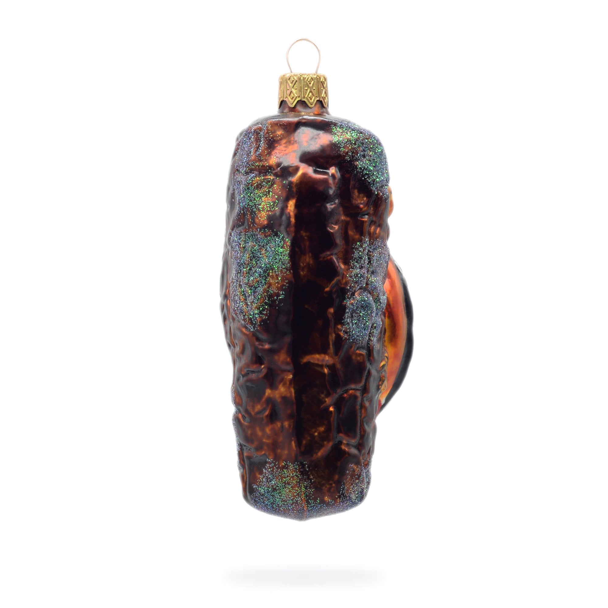 Red Headed Woodpecker Perched On Bark Glass Christmas Ornament