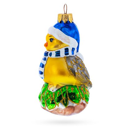 Yellow Chick With Blue Hat And Striped Scarf Glass Christmas Ornament