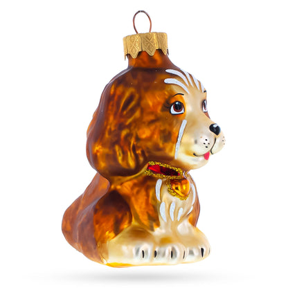 Spaniel with Heart on Collar Glass Christmas Ornament