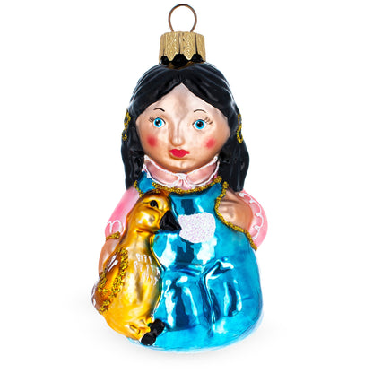 Girl Hugging Yellow Duck Glass Christmas Ornament