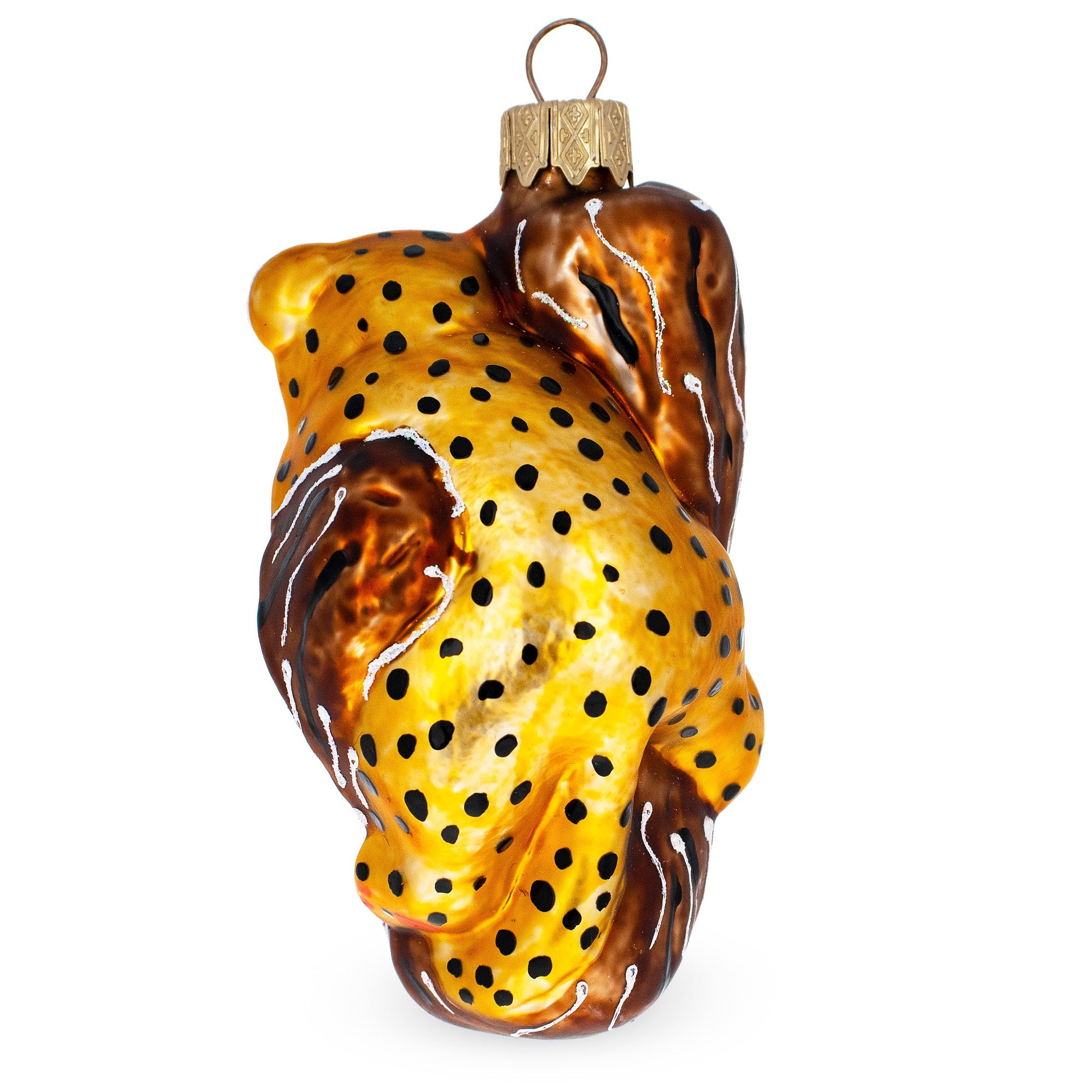 Spotted Leopard Cub Climbing Tree Glass Christmas Ornament