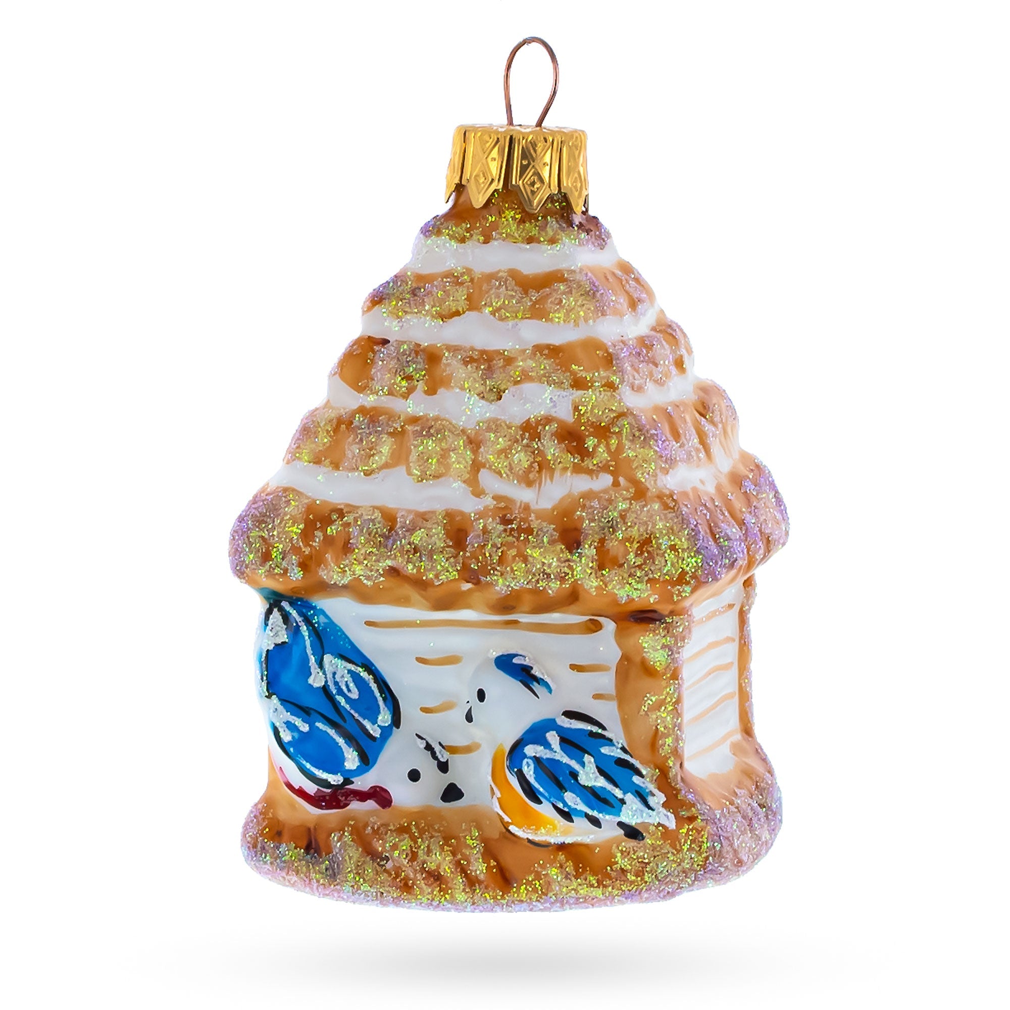 Birdhouse with Bluebirds Glass Christmas Ornament BestPysanky
