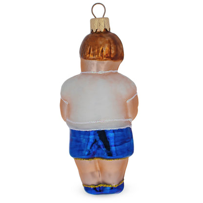 Boxer in Blue Costume Glass Christmas Ornament