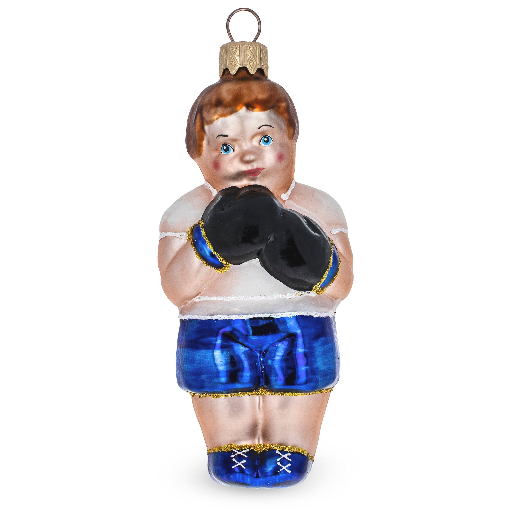 Boxer in Blue Costume Glass Christmas Ornament