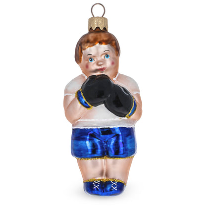 Boxer in Blue Costume Glass Christmas Ornament