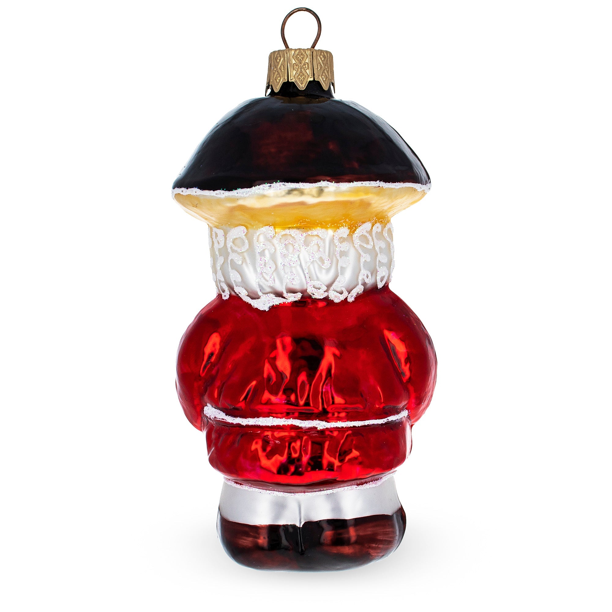 Santa in the Mushroom Hat Glass Christmas Ornament
