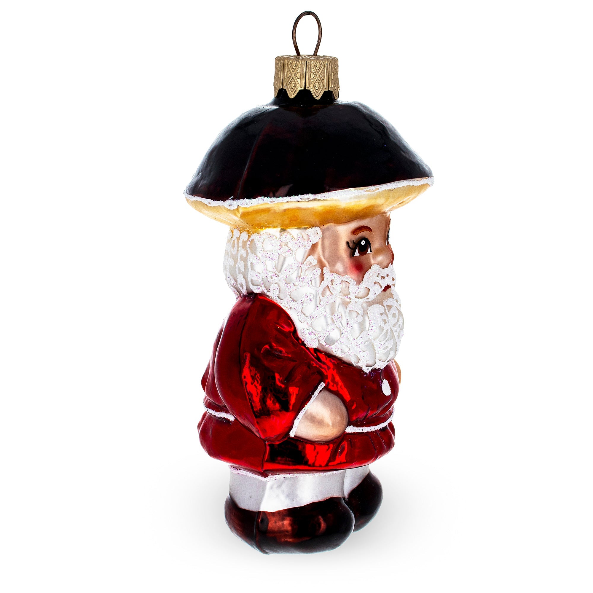 Santa in the Mushroom Hat Glass Christmas Ornament